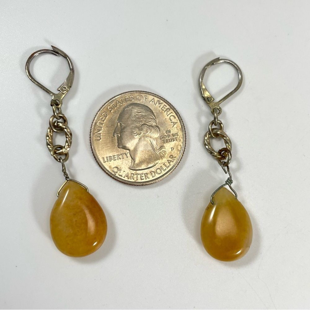 Yellow Jade Tear Drop Statement Dangle Earrings B… - image 5